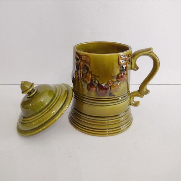 Vtg 1968 Los Angeles Potteries Pitcher Stein Cookie Jar Avacado Green  Fruit - Picture 5 of 11